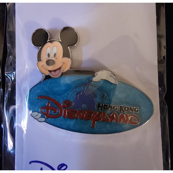 Disney Hong Kong Castle Pink Blue Logo Mickey and Minnie Mouse Trading Pin Lot - Picture 2 of 4